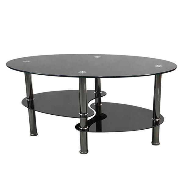 

living room furniture dual fishtail style tempered glass coffee table black