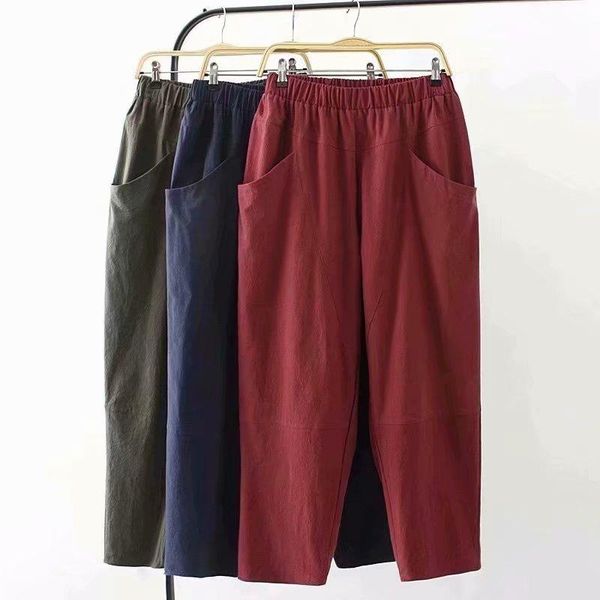 

women's pants & capris 2021 fashion brand oversized women plus size harem ankle-length casual cotton linen loose solid flat, Black;white