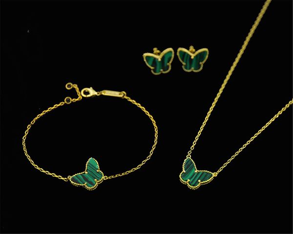 

van 18k gold fashion classic sweet 4/four leaf clover butterfly earrings bracelet necklace jewelry set for s925 silver van women&girls weddi, Black