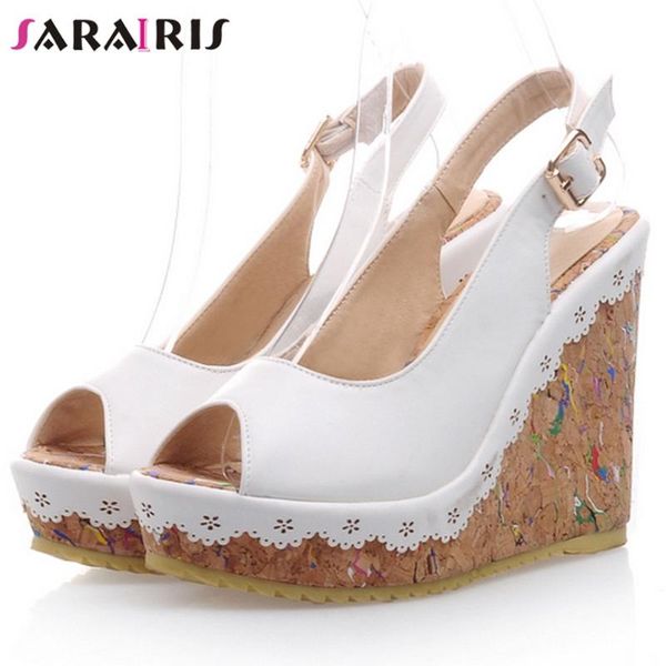 

sandals sarairis female comfort high platform elegant peep toe women fashion summer party super wedges shoes woman, Black