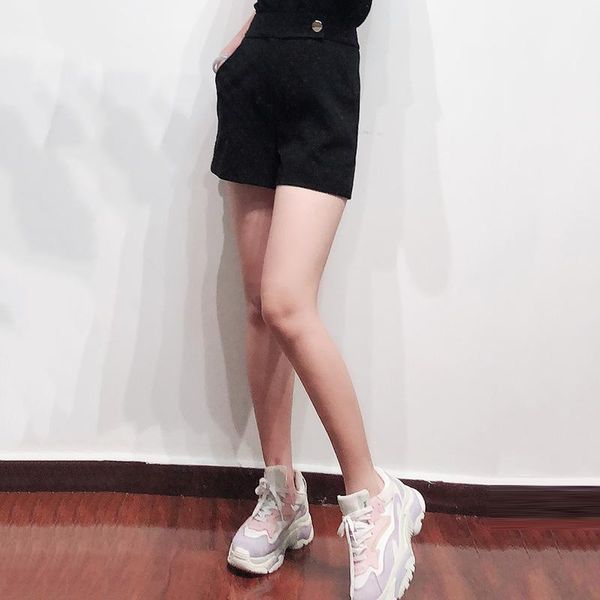 

women's shorts patads american fashion ao solid color versatile spring and summer gold buckle high waist slim bradwin, White;black