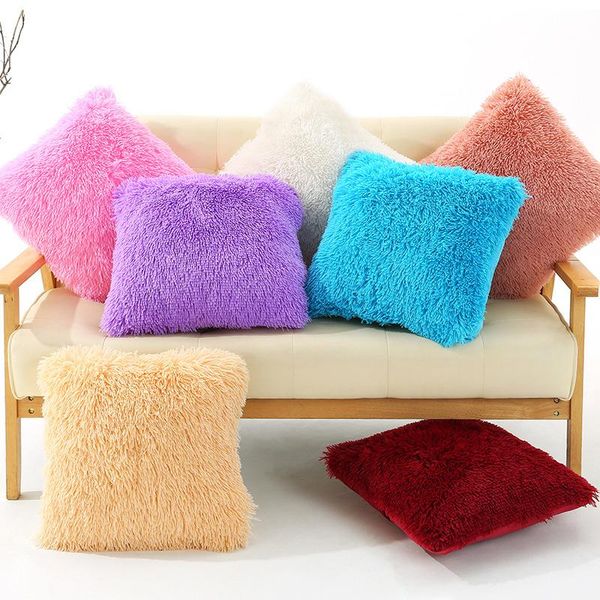 

cushion/decorative pillow 45*45cm soft comfortable fluffy solid plush square sofa cushion cover modern throw case car home decor supplies