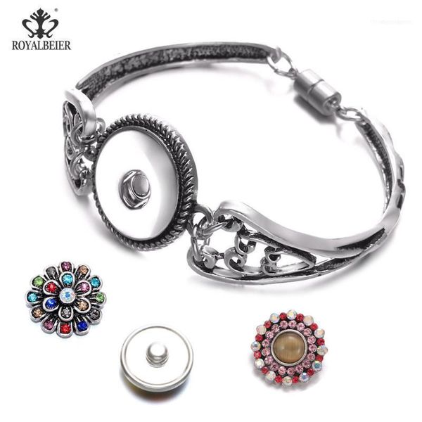 

bangle royalbeier snap buttons magnetic bangles 5pcs/lot diy 18mm hollow out cuff bracelets for charm women femme jewelry pulseras1, Black