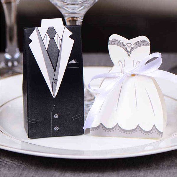 (100 peças / lote) Noiva e noivo casamento caixa de doces festa de noivado presentes Bonbonniere lembrança suprimentos de chocolate B027 H1231