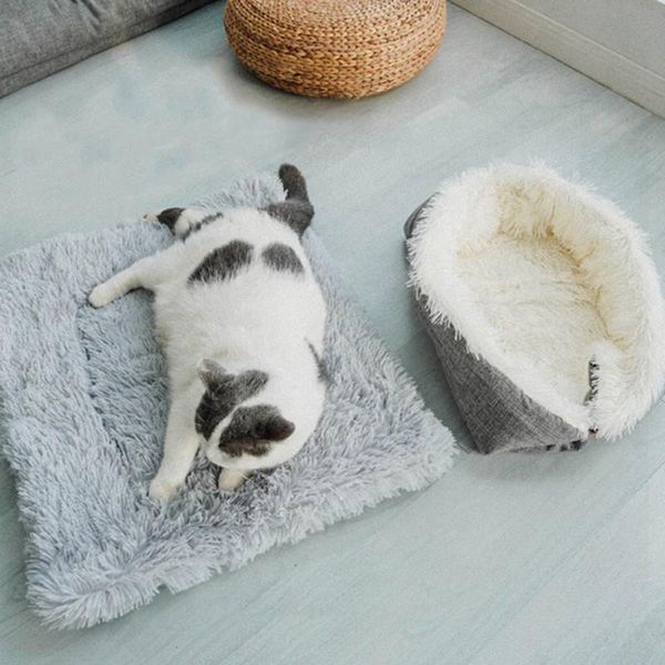 

pet cat dog kennel mat folded into bed plush material soft comfortable warm durable washable rest supplies autumn and winter beds & furnitur
