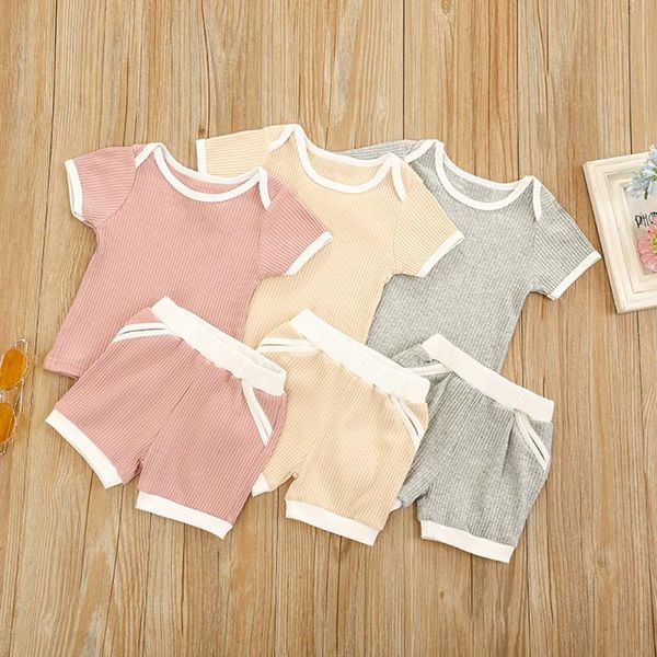 

clothing sets born clothes set toddler kids baby girls boys solid ribbed tee shorts outfits ropa bebes, White