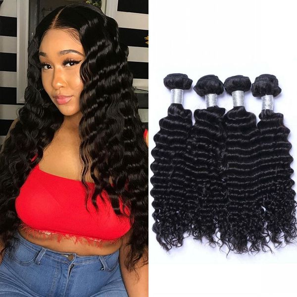 

deep wave bundle peruvian curly virgin human hair extensions 3 4 bundles double weave 8-26 inch, Black