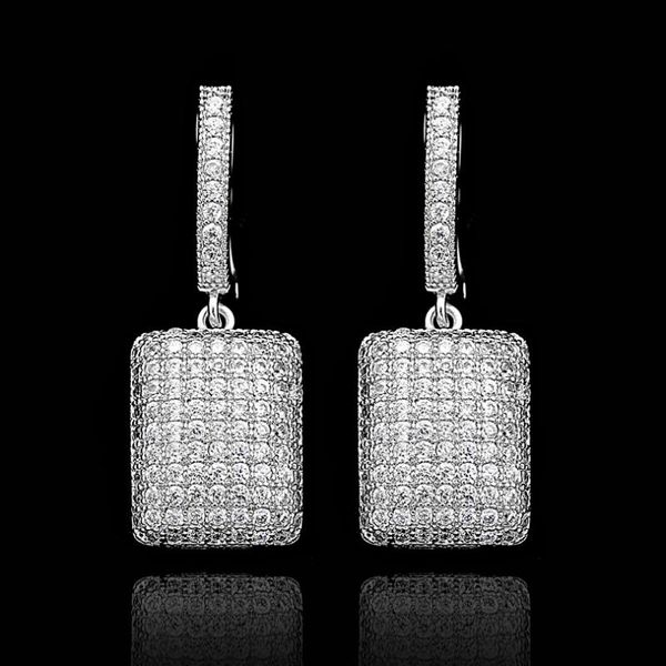 

hoop & huggie dazzling rhinestone shiny circle earrings square earings for women cz silver color fashion jewelry with gift bag/box, Golden;silver