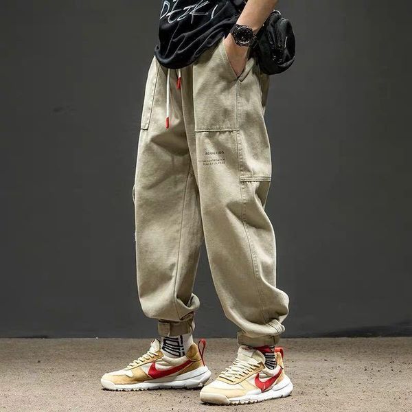 

men's pants men khaki cargo for joggers sweatpants casual cotton japanese hip hop streetwear trousers male 5xl, Black