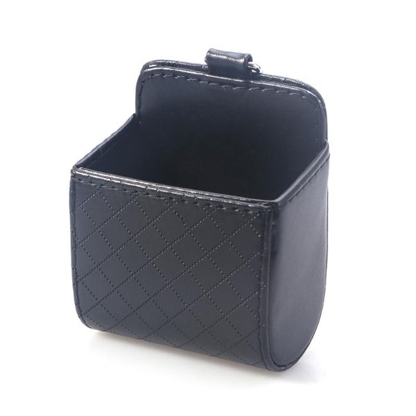 

car organizer air vent storage bag universal leather auto outlet cellphone holder case (black)