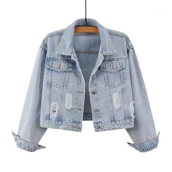 

spring autumn light denim blue ripped jackets women long sleeve short single breasted coats fashion vintage street outerwear women's, Black;brown