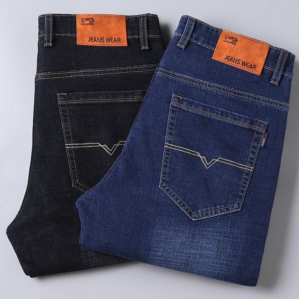 

men's jeans men winter straight fit trousers stretch fashion casual autumn lightweight denim pants 40, Blue