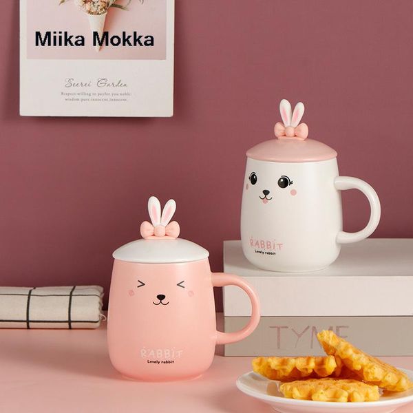 

cartoon coffee mug with lid kawaii 3d ceramic bow spoon porcelain cup milk water gifts mugs