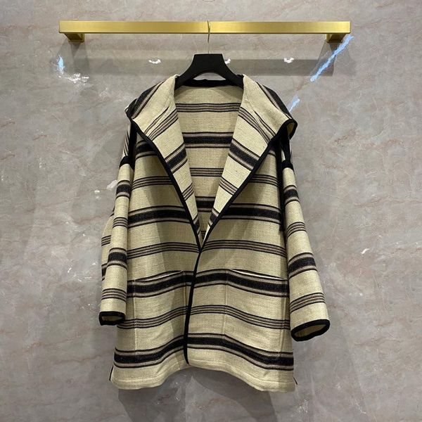

women's wool & blends arrival spring autumn fashion stripe loose overcoat hooded coat b673, Black