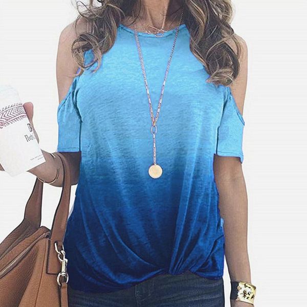 

plus size fashion tie dry print blouse cold shoulder o-neck casual summer ladies female women short sleeve blusas pullover women's blo, White