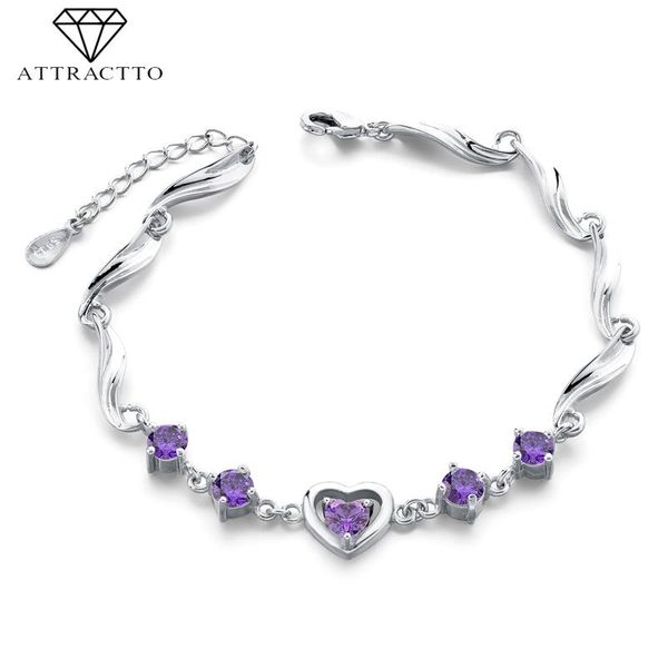 

charm bracelets attractto s925 silver heart cubic zirconia bracelets&bangles charms for women friendship crystal bracelet sbr190135, Golden;silver