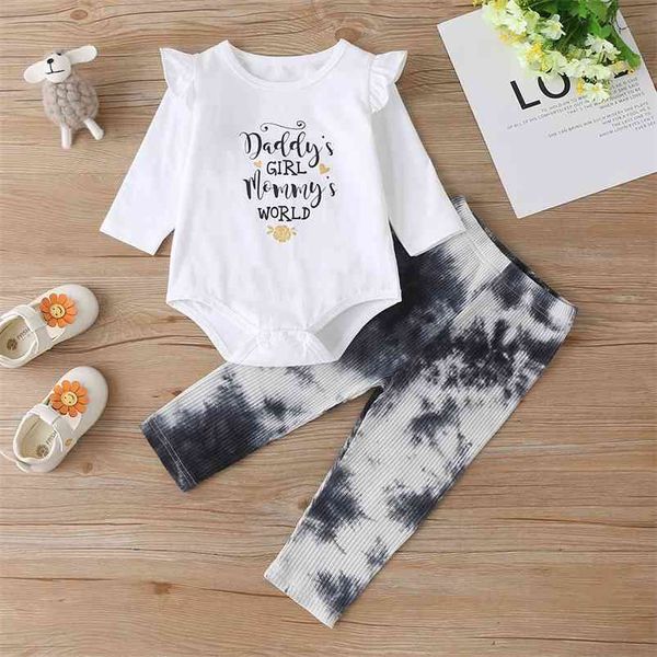 

arrivals winter boys sets long sleeve letter rompers tie-dye trousers cute 2pcs clothes 0-2t 210629, White