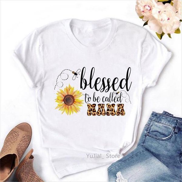 

blessed to be called mama womens t shirts graphic print funny sunflower femme harajuku summer tee, White