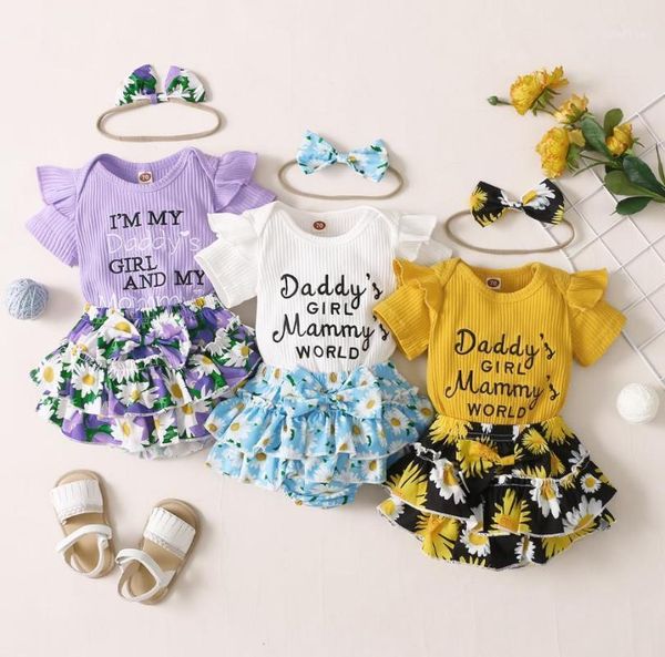 

clothing sets 3pcs set born baby girls clothes letter ruffles short sleeve romper floral shorts headband kids outfits1, White