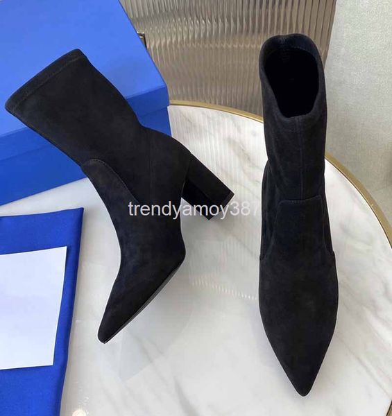 

boots short boots women's spring and autumn season thick heel comfortable pointed head thin fashion versatile high-heeled, Black
