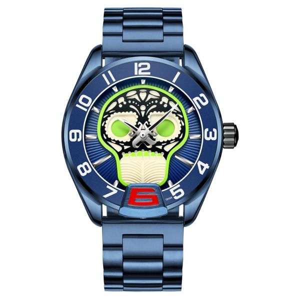 

tevis men's watch stainless steel automatic mechanical fashion luxury blue cool skull clock relogio masculino dropshipping, Slivery;brown