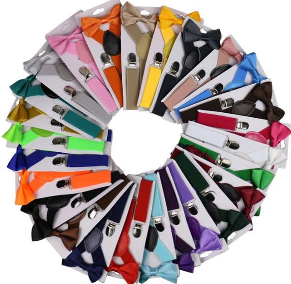 

17 colors children suspenders 3pcs/set kids student braces bow tie set bowtie toddler solid color cloth set for boys girls, Black