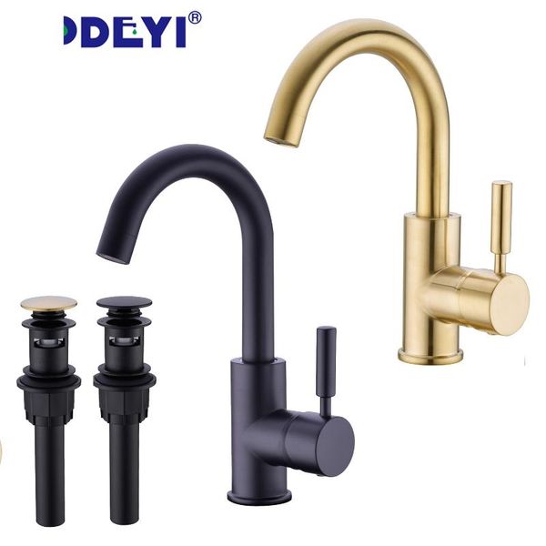 

solid brass black bathroom basin faucet cold and water mixer sink tap single handle brushed gold taps with up drain faucets