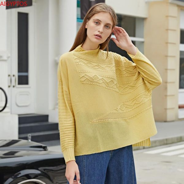 

women's sweaters aigyptos half high neck sweater fall / winter 2021 clothes loose knit long sleeve pullover bottoming shirt, White;black