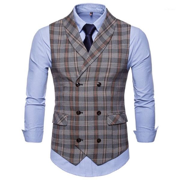 

men's vests 2021 autumn plaid vest men waistcoat winter arrival high-quality casual double-breasted, Black;white