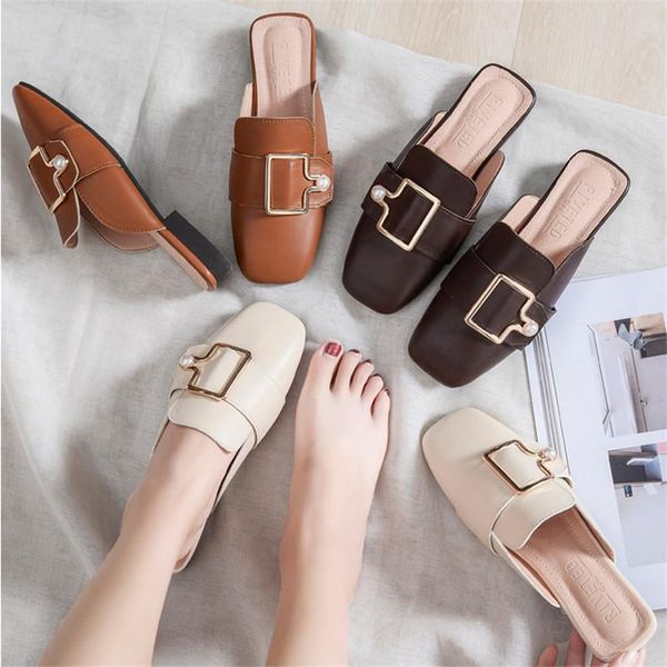 

girl's fashion mules shoes ladies pure color comfortable slippers women's non-slip outdoor sandals house slides large size 34-44, Black