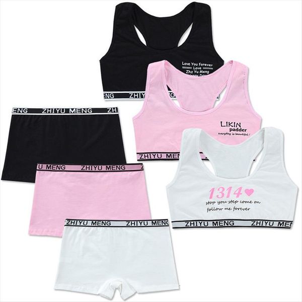 

kids bras for puberty girls size sports bra set pure color soft underpants young girl training 8 14y, Blue