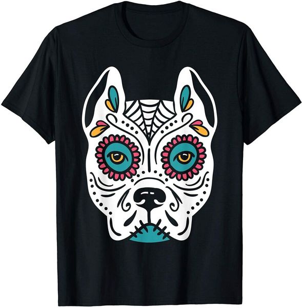 

day of the dead pit bull dog sugar skull t-shirt size s-5xl, White;black