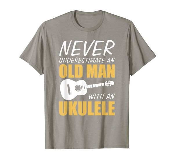 

never underestimate old man with ukulele musician t-shirt, White;black