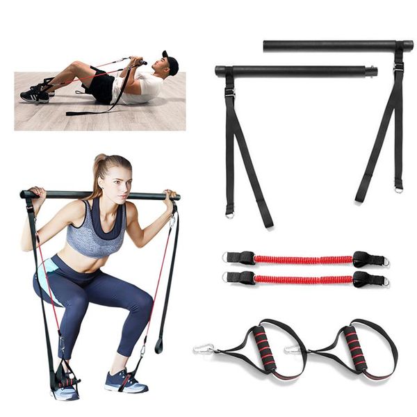 

2/4/6 pcs resistance bands pilates bar kit with handles 60lb/120lb/180lb for yoga full body workout stretch exercises