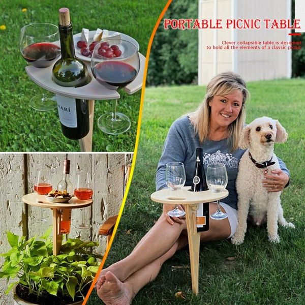 

outdoor wine table with foldable round deskportable mini wooden picnic easy carry rack party travel tool camp furniture