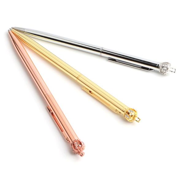 

office pens shining big crown ballpoint pen metal crystal diamond writing stationery student supplies, Blue;orange