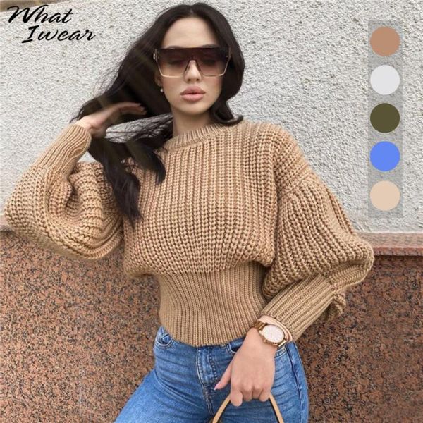 

women's sweaters casual chic warm stretchy knitted sweater women streetwear o neck lantern sleeve shirt autumn winter clothes office la, White;black