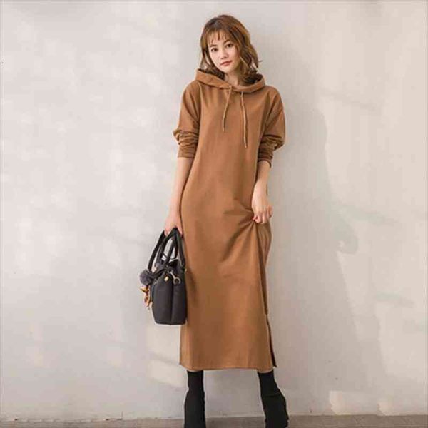 

plus size maxi autumn vintage women dress hooded sweatshirt winter long sleeve hoodies vestidos robe femme, Black;gray