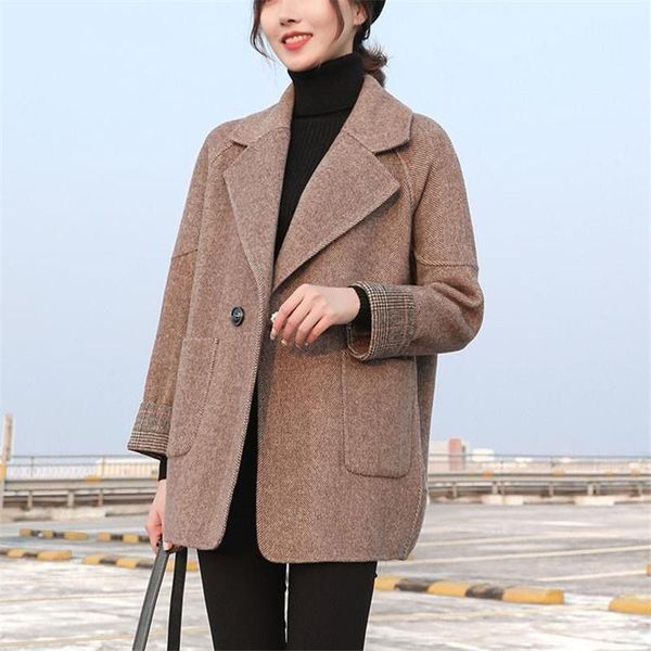 

women's wool & blends 2021 spring autumn loose short black jacket basic coat outwear slim ladies casual jackets plus size 4xl
