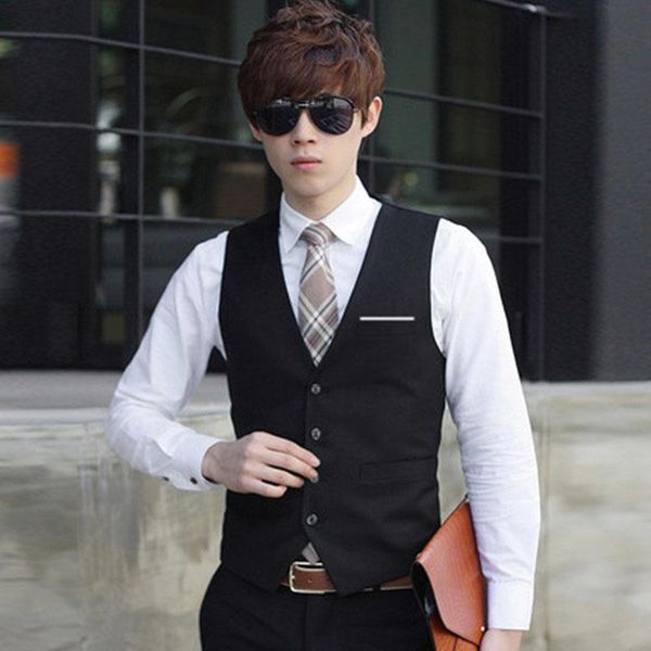 

ly men formal vests solid color waistcoat slim fit single-breasted business casual vest for spring men's, Black;white