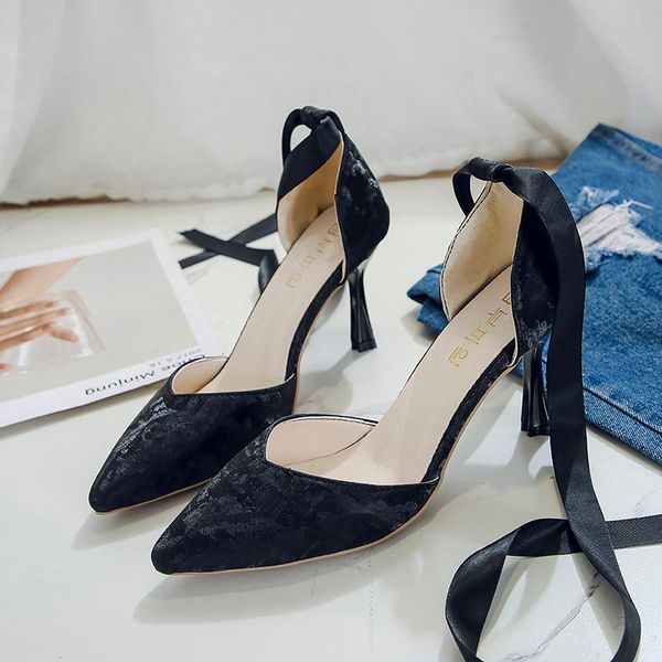 

dress shoes summer pointed high heels flock sandals female sandalias mujer zapatos pumps femeninas, Black
