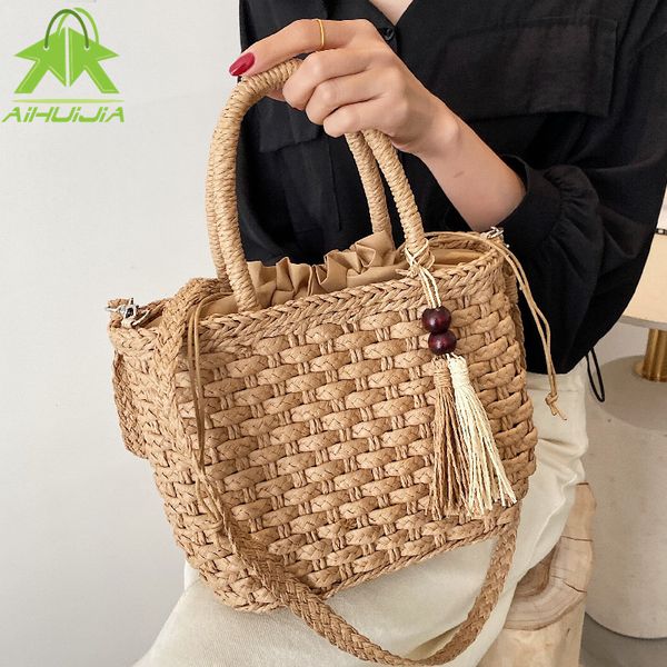 

fashion tassel straw handbag 2021 summer new hand-woven rattan bag woven purse wicker beach bag bohemia shoulder messenger bags