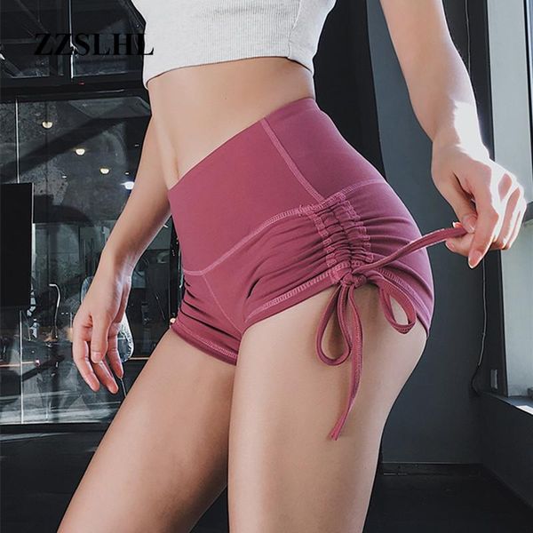 

yoga outfits fitness women shorts push up hip workout running tight two side bandage rope quickly-dry, White;red