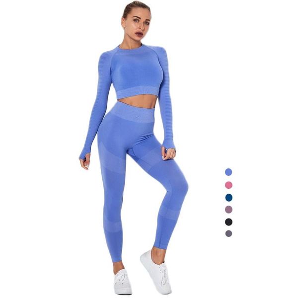 

women's leggings women seamless fitness tracksuit two piece outfits suits long sleeve shirts 2021 workout sets, Black