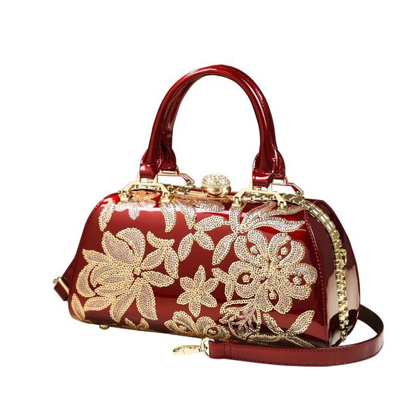 

evening bags luxury design sequins embroidery women patent leather handbag famous brands boston shoulder messenger clutch red wedding tote
