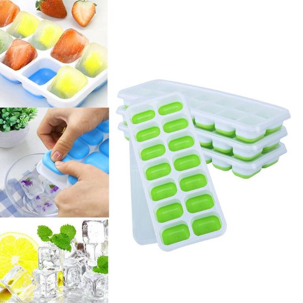 

baking moulds 14 grid grade silicone ice tray home with lid diy cube mold 4pc covered set cream maker kitchen bar acces