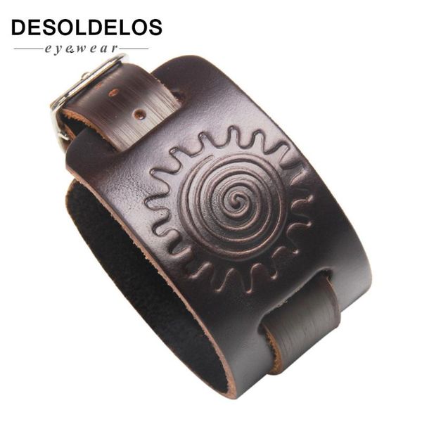 

charm bracelets 2021 cowboy fashion men wide leather bracelet brown cuff & bangles vintage punk wristband jewelry, Golden;silver