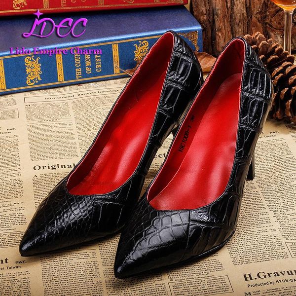 

high-heeled shoes women's crocodile upper leather sole hand polished simple fashion business casual boots, Black