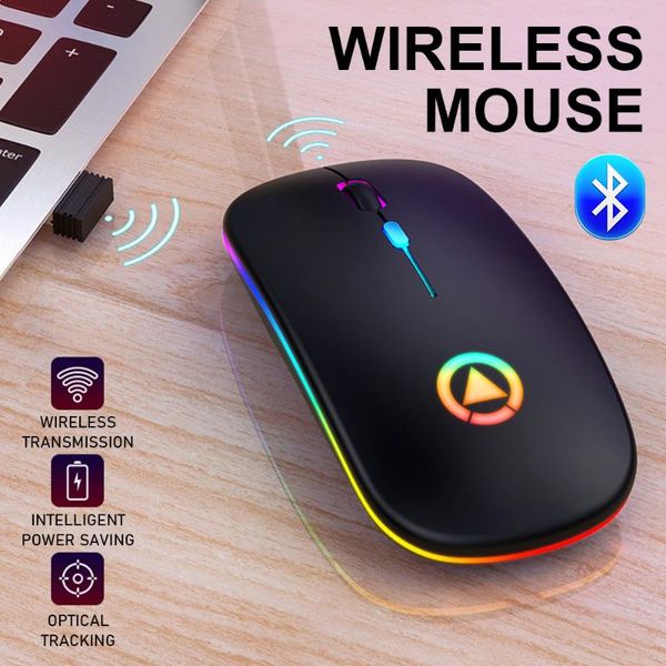 

rechargeable wireless bluetooth mouse 7 color optical breathing light control lapgaming mute mice adjustable sensitivity