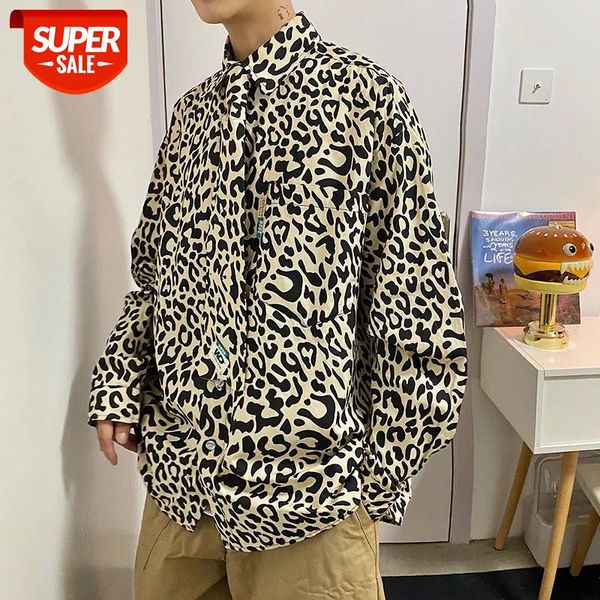 

2020 men's leopard printing coats long sleeve hawaiian shirt fashion trendy loose camisa masculina streetwear shirts size -xl #r64x, White;black